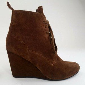 Dolce Vita Womens Grady Lace Up Wedge Boot Booties Suede Dark Tobacco Brown 8.5
